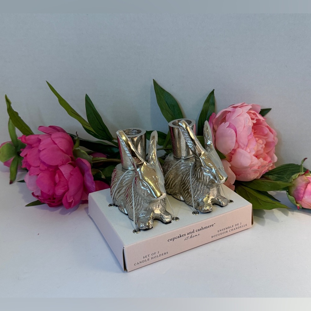 🐇 Cashmere and Cupcakes Silver Bunny Candle Holders
